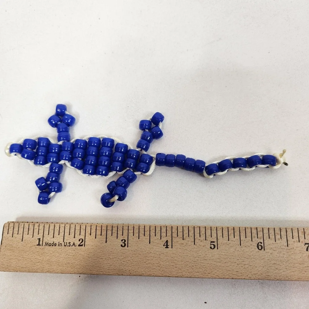 Handmade Pony Beaded Lizard Gecko Keychain Lot Of 5 Multi-Color Plastic Charms